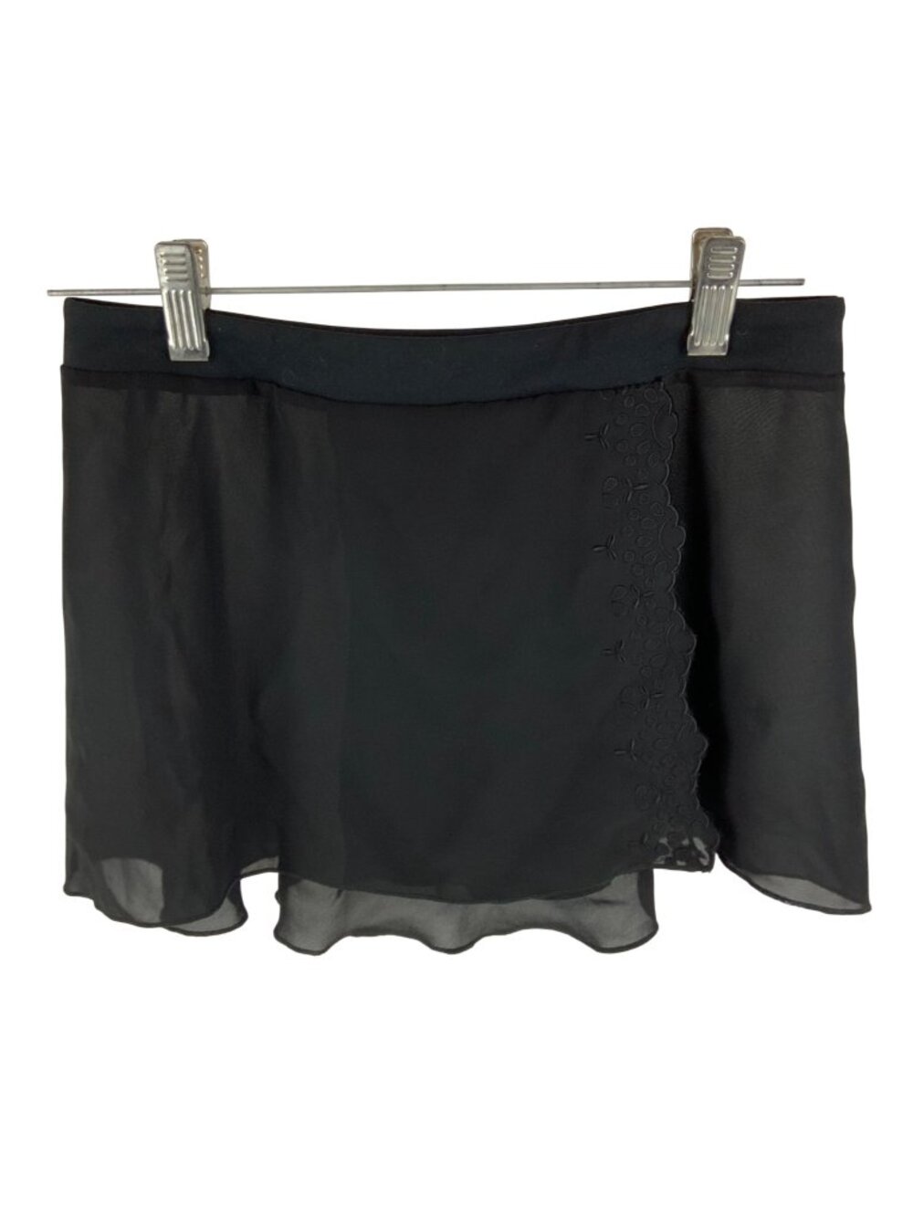 Bloch Dance Skirt Sheer Black Mock Wrap With Floral Lace Detail Size Small